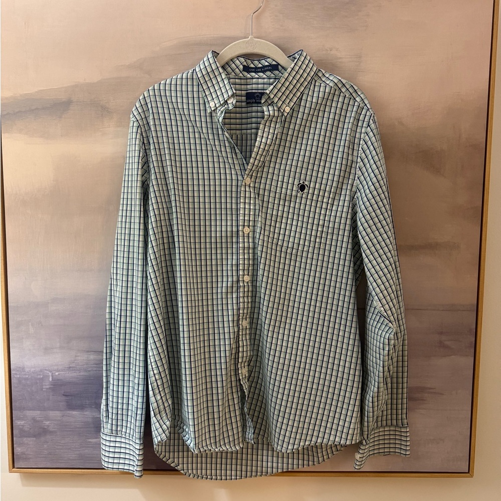 SIMPLY SOUTHERN Men’s Green and Navy Checkered Button‎ Up Shirt